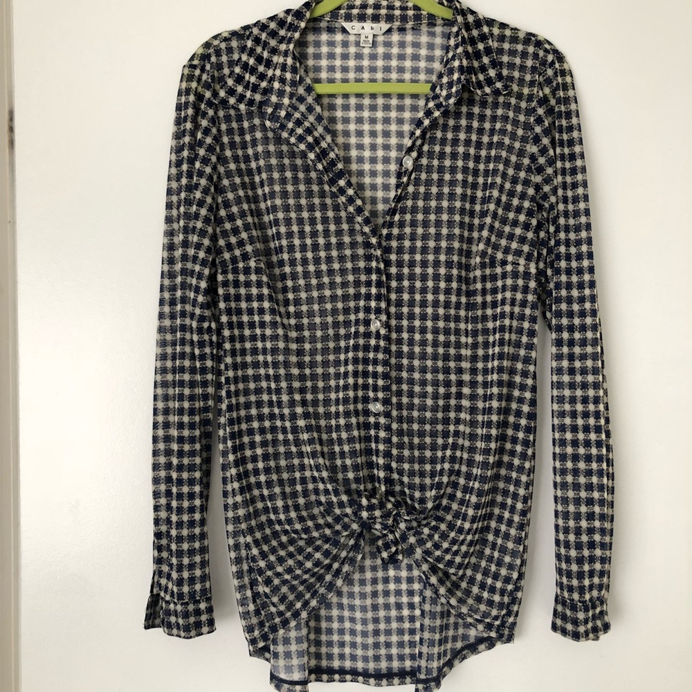 CAbi Semi-Sheer Button Down Checkered Blouse